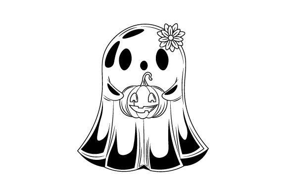 Retro Groovy Halloween Ghost with Pumpkin