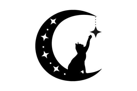 Silhouette of Cat Sitting on the Moon