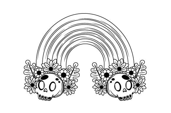 Retro Groovy Halloween Rainbow with Skulls