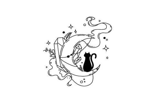 Cat, Moon, and Crystals