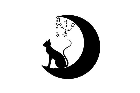 Silhouette of Cat Sitting on the Moon