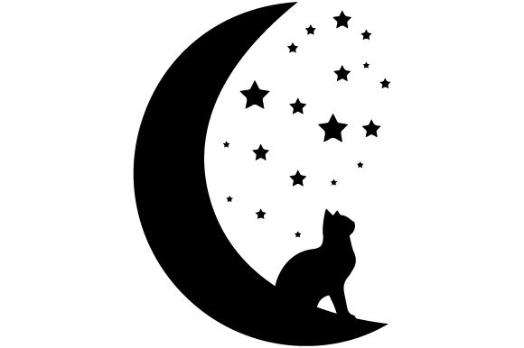 Silhouette of Cat Sitting on the Moon