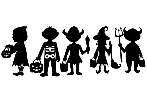 Children Trick or Treating Silhouettes Design Set